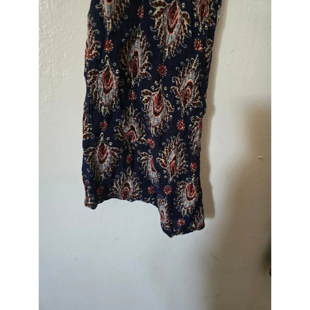Mossimo Supply Co Navy Blue Paisley Sharkbite Hem Boho Tunic Top XL